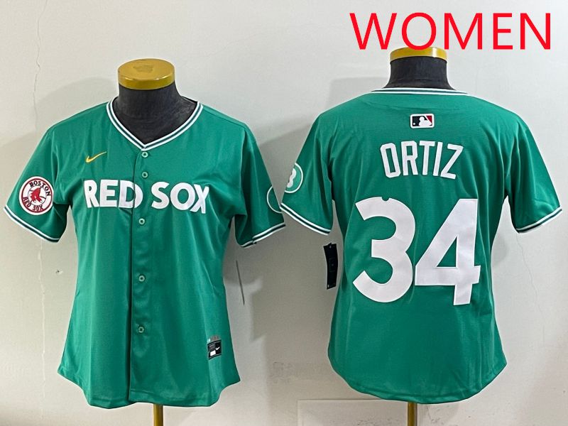 Women 2025 Boston Red Sox #34 Ortiz Dark Green Joint Name Nike MLB Jersey style 8